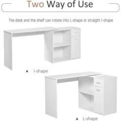 HOMCOM Corner Computer Desk 360° Rotating Dining Table W/ Storage Shelf White -Office Furniture Store 10718847 5