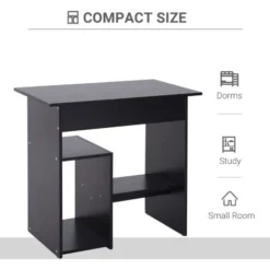 HOMCOM Compact Small Computer Table Wooden Desk Keyboard Tray Storage Black -Office Furniture Store 11678913 5
