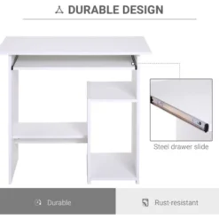 HOMCOM Compact Small Computer Table Wooden Desk Keyboard Tray Storage White -Office Furniture Store 11678919 4