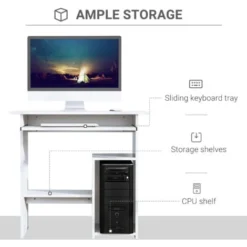 HOMCOM Compact Small Computer Table Wooden Desk Keyboard Tray Storage White -Office Furniture Store 11678919 5
