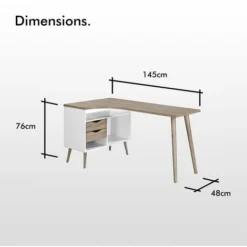 VonHaus L-Shaped Computer Desk Scandinavian Nordic Style - White And Light Oak Effect With Tapered Legs Corner Workstation - Modern, Contemporary Home Office Furniture -Office Furniture Store 12262677 5