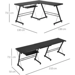 HOMCOM L Shape Desk Straight Corner Table Office Gaming Laminated Sturdy Black -Office Furniture Store 13803491 2