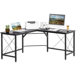 HOMCOM Corner L-Shape Desk Computer PC Workstation Writing Table Home Black