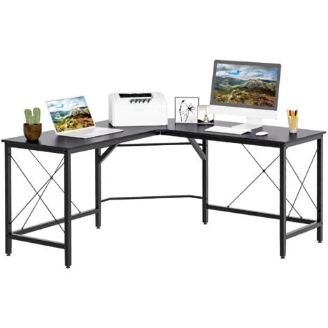 HOMCOM Corner L-Shape Desk Computer PC Workstation Writing Table Home Black 1 HOMCOM Corner L-Shape Desk Computer PC Workstation Writing Table Home Black
