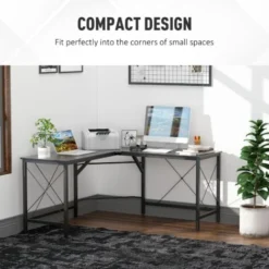 HOMCOM Corner L-Shape Desk Computer PC Workstation Writing Table Home Black 8 HOMCOM Corner L-Shape Desk Computer PC Workstation Writing Table Home Black -Office Furniture Store 13939501 4