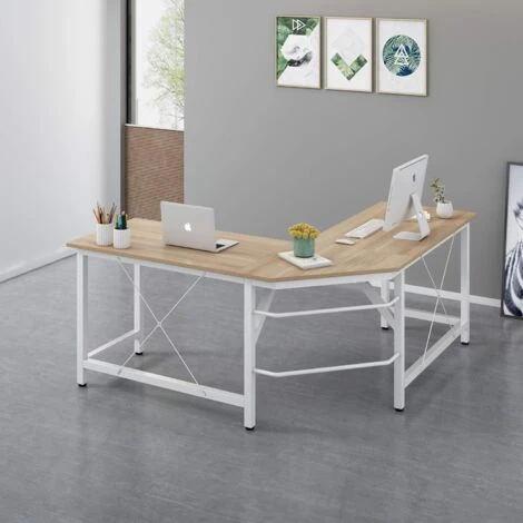 Cherry Tree Furniture Large L-Shaped Corner Desk Computer Workstation 150x150 X73 Cm (Wood & White Frame) 2 Cherry Tree Furniture Large L-Shaped Corner Desk Computer Workstation 150x150 X73 Cm (Wood & White Frame) - Image 2