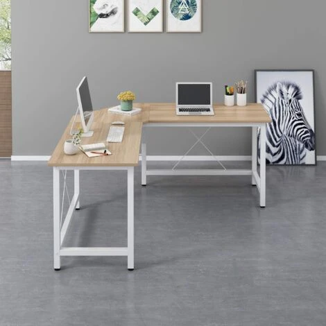Cherry Tree Furniture Large L-Shaped Corner Desk Computer Workstation 150x150 X73 Cm (Wood & White Frame) 4 Cherry Tree Furniture Large L-Shaped Corner Desk Computer Workstation 150x150 X73 Cm (Wood & White Frame) - Image 4