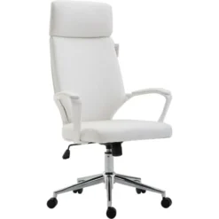 Cherry Tree Furniture High Back Modern Design PU Leather Swivel Office Chair Computer Desk Chair (White)