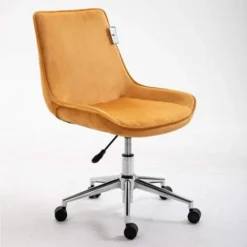 Cherry Tree Furniture Cala Mustard Yellow Colour Velvet Fabric Desk Chair Swivel Chair With Chrome Base