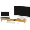 SoBuy 2 Drawers Bamboo Monitor Stand Computer Screen Monitor Stand Monitor Riser Desk Organizer, Designed For 2 Monitors,BBF04-N