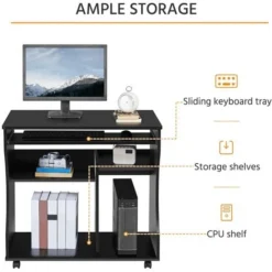 Yaheetech Wood Computer Desk Workstation Study PC Table Home Office Furniture With Wheels - Black -Office Furniture Store 16054546 4