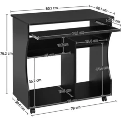 Yaheetech Wood Computer Desk Workstation Study PC Table Home Office Furniture With Wheels - Black -Office Furniture Store 16054546 5