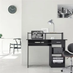 Yaheetech Home Office Computer Desk With Drawers Storage Shelf Keyboard Tray - Black -Office Furniture Store 16067761 3