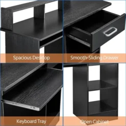 Yaheetech Home Office Computer Desk With Drawers Storage Shelf Keyboard Tray - Black -Office Furniture Store 16067761 5
