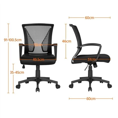 Yaheetech Mid-back Mesh Office Chair Height Adjustable For Students Study, Black 5 Yaheetech Mid-back Mesh Office Chair Height Adjustable For Students Study, Black - Image 5