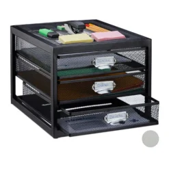 Relaxdays Desk Organiser, 3 Drawers For DIN A4 Files, Letter Tray And Paper Sorter, Mini Chest Of Drawers, Black