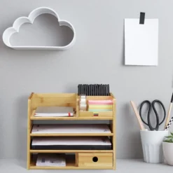 Relaxdays Desk Organiser, A4 Letter Tray, Keep Notes And Pens Neat And Tidy, Drawer, Office Storage, Bamboo -Office Furniture Store 16121727 5
