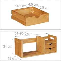 Relaxdays Desk Organizer Bamboo, 2 Drawers, Pull-out Bookshelf, Shelf Tabletop Organiser, HxWxD: 21 X 80.5 X 19 Cm, Natural 8 Relaxdays Desk Organizer Bamboo, 2 Drawers, Pull-out Bookshelf, Shelf Tabletop Organiser, HxWxD: 21 X 80.5 X 19 Cm, Natural -Office Furniture Store 16122212 4