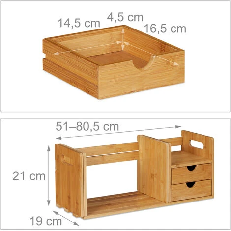Relaxdays Desk Organizer Bamboo, 2 Drawers, Pull-out Bookshelf, Shelf Tabletop Organiser, HxWxD: 21 X 80.5 X 19 Cm, Natural 4 Relaxdays Desk Organizer Bamboo, 2 Drawers, Pull-out Bookshelf, Shelf Tabletop Organiser, HxWxD: 21 X 80.5 X 19 Cm, Natural - Image 4