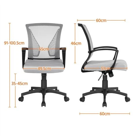 Yaheetech Mid-back Mesh Office Chair Height Adjustable For Students Study, Light Gray 5 Yaheetech Mid-back Mesh Office Chair Height Adjustable For Students Study, Light Gray - Image 5