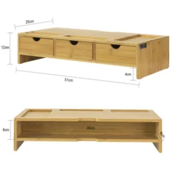 SoBuy Bamboo Monitor Stand Computer Screen Monitor Stand Monitor Riser Desk Organizer With 3 Drawers,BBF03-N -Office Furniture Store 16499649 3