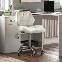 Geo Office Chair Faux Leather Adjustable Computer Desk Chair Padded Swivel Seat, White