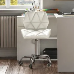 Geo Office Chair Faux Leather Adjustable Computer Desk Chair Padded Swivel Seat, White -Office Furniture Store 17767049 3
