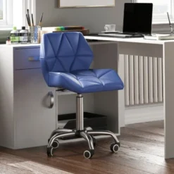 Geo Office Chair Faux Leather Adjustable Computer Desk Chair Padded Swivel Seat, Blue