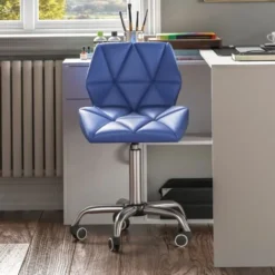 Geo Office Chair Faux Leather Adjustable Computer Desk Chair Padded Swivel Seat, Blue -Office Furniture Store 17767053 3