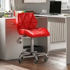 Geo Office Chair Faux Leather Adjustable Computer Desk Chair Padded Swivel Seat, Red
