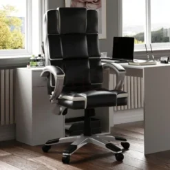 Henderson Office Chair Faux Leather Adjustable Ergonomic Executive Computer Desk Chair Swivel Seat, Black & White