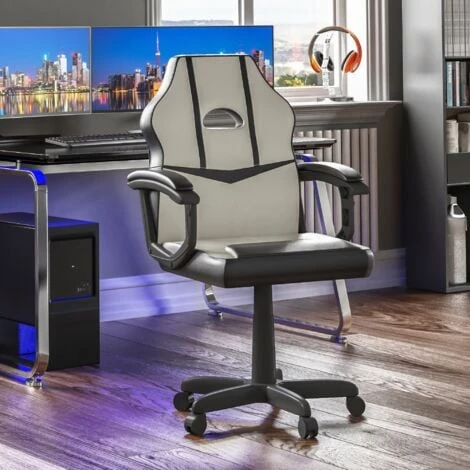 Comet Gaming Chair Office Faux Leather Computer Desk Recliner Swivel Seat, White & Black 1 Comet Gaming Chair Office Faux Leather Computer Desk Recliner Swivel Seat, White & Black