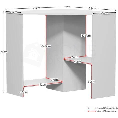 Hetton Corner Computer Desk 2 Shelf PC Workstation Shelves Storage Home Office Table, White 2 Hetton Corner Computer Desk 2 Shelf PC Workstation Shelves Storage Home Office Table, White - Image 2