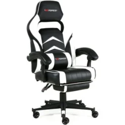 GTFORCE TURBO WHITE LEATHER RACING SPORTS OFFICE CHAIR IN BLACK AND BLUE