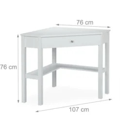 Relaxdays Corner Work Desk, Tier & Drawer, Compact, Home Office, Study, Country House Style, HxBxT: 76x107x72 Cm White -Office Furniture Store 18364550 4