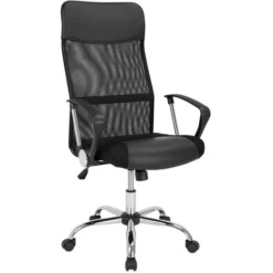Ergonomic Mesh Office Chair 110 Kg Adjustable Height Computer Desk High Back Breathable Padded Rocker Seat Home Work Swivel White Black Black