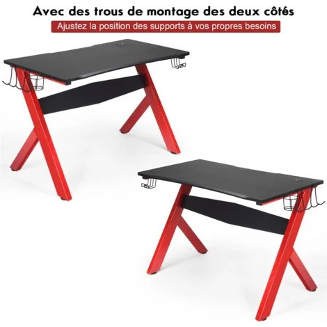 COSTWAY Gaming Computer Desk With Cup Holder, Headphone Hook And Mouse Pad, Ergonomic PC Racing Table Study Work Workstation For Home Office Bedroom (Red + Black, R-Shaped) 4 COSTWAY Gaming Computer Desk With Cup Holder, Headphone Hook And Mouse Pad, Ergonomic PC Racing Table Study Work Workstation For Home Office Bedroom (Red + Black, R-Shaped) - Image 4