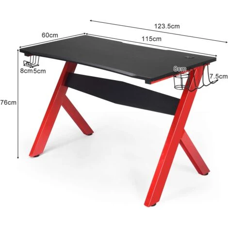 COSTWAY Gaming Computer Desk With Cup Holder, Headphone Hook And Mouse Pad, Ergonomic PC Racing Table Study Work Workstation For Home Office Bedroom (Red + Black, R-Shaped) 5 COSTWAY Gaming Computer Desk With Cup Holder, Headphone Hook And Mouse Pad, Ergonomic PC Racing Table Study Work Workstation For Home Office Bedroom (Red + Black, R-Shaped) - Image 5