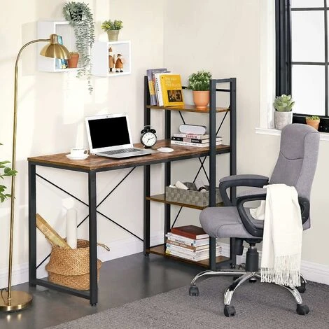 VASAGLE Computer Desk, 120 Cm Writing Desk With Storage Shelves On Left Or Right, Stable, Easy Assembly, For Home Office, Industrial Style, Rustic Brown And Black By SONGMICS LWD48X 2 VASAGLE Computer Desk, 120 Cm Writing Desk With Storage Shelves On Left Or Right, Stable, Easy Assembly, For Home Office, Industrial Style, Rustic Brown And Black By SONGMICS LWD48X - Image 2