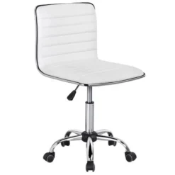 Yaheetech Swivel Computer Desk Chair Faux Leather Adjustable Armless Home Office Task Chair, White
