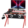 HOMCOM Gaming Desk Computer Table W/ Cup Holder Headphone Hook, Basket Red