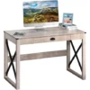 HOMCOM Retro Inspired Work Desk Station Home Office Drawer Tabletop Natural