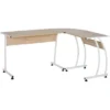 HOMCOM L Shaped Corner Desk Home Office Study Steel Frame Adjustable Feet Wood Natural Colour