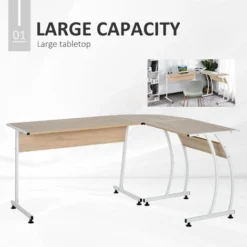 HOMCOM L Shaped Corner Desk Home Office Study Steel Frame Adjustable Feet Wood Natural Colour -Office Furniture Store 20488035 4