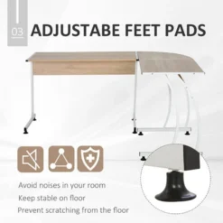 HOMCOM L Shaped Corner Desk Home Office Study Steel Frame Adjustable Feet Wood Natural Colour -Office Furniture Store 20488035 5