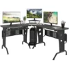 HOMCOM Space-Saving Corner Work Office Desk Gaming W/ Steel Frame CPU Black