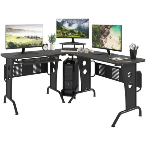 HOMCOM Space-Saving Corner Work Office Desk Gaming W/ Steel Frame CPU Black 1 HOMCOM Space-Saving Corner Work Office Desk Gaming W/ Steel Frame CPU Black