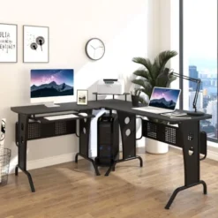 HOMCOM Space-Saving Corner Work Office Desk Gaming W/ Steel Frame CPU Black 7 HOMCOM Space-Saving Corner Work Office Desk Gaming W/ Steel Frame CPU Black -Office Furniture Store 21659744 3