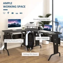 HOMCOM Space-Saving Corner Work Office Desk Gaming W/ Steel Frame CPU Black 8 HOMCOM Space-Saving Corner Work Office Desk Gaming W/ Steel Frame CPU Black -Office Furniture Store 21659744 4