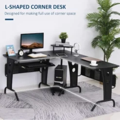 HOMCOM Space-Saving Corner Work Office Desk Gaming W/ Steel Frame CPU Black 9 HOMCOM Space-Saving Corner Work Office Desk Gaming W/ Steel Frame CPU Black -Office Furniture Store 21659744 5